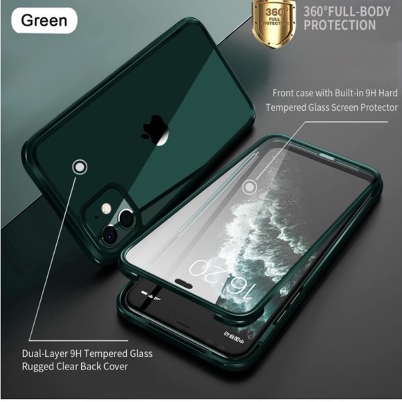 iPhone 12 mini case with built in hard tempered glass Green - Picture 9 of 12